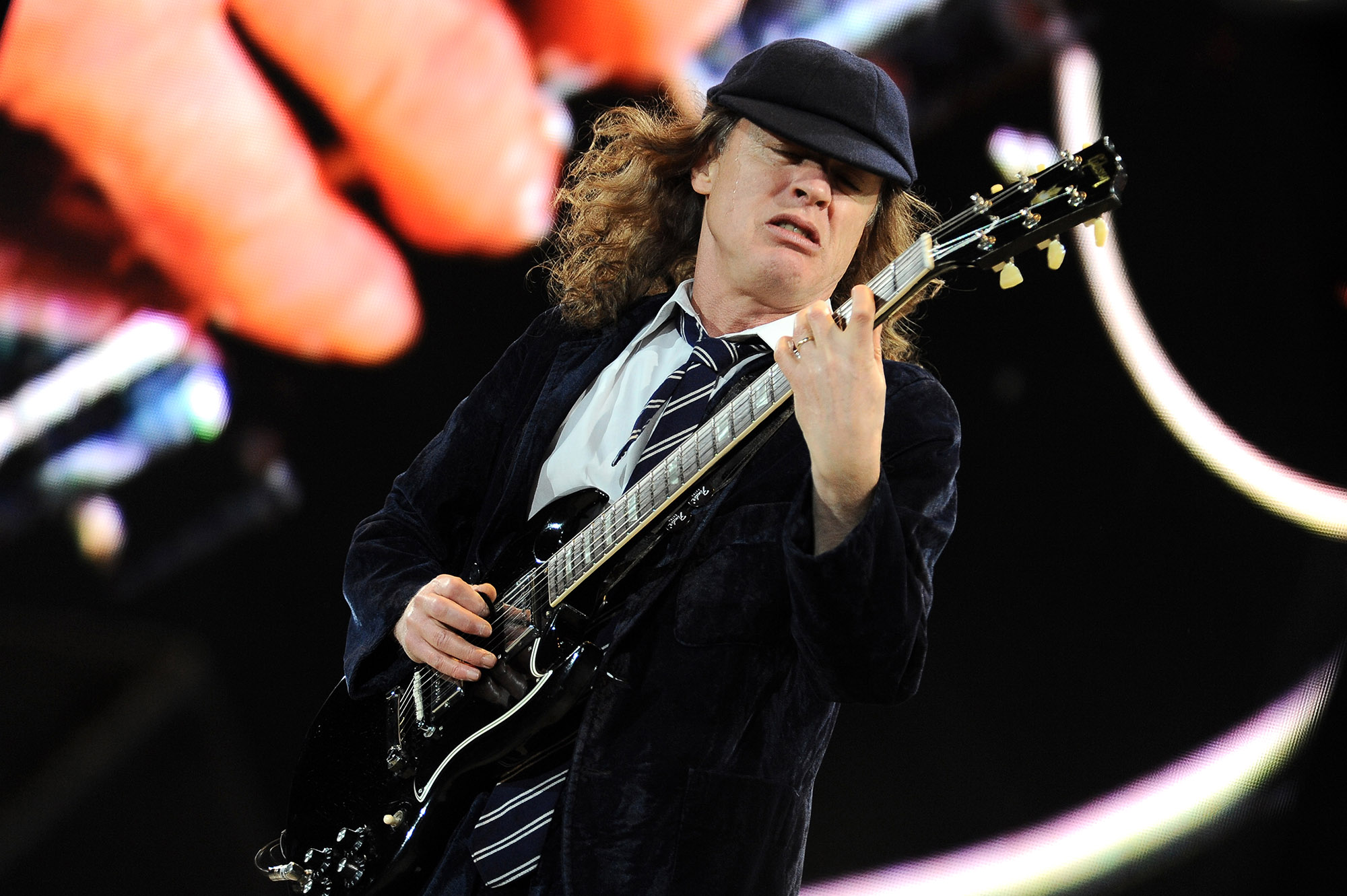 Udine Italy 05/19/2010 : Live concert of ACDC at the Stadio Friuli,Angus Young during the concert