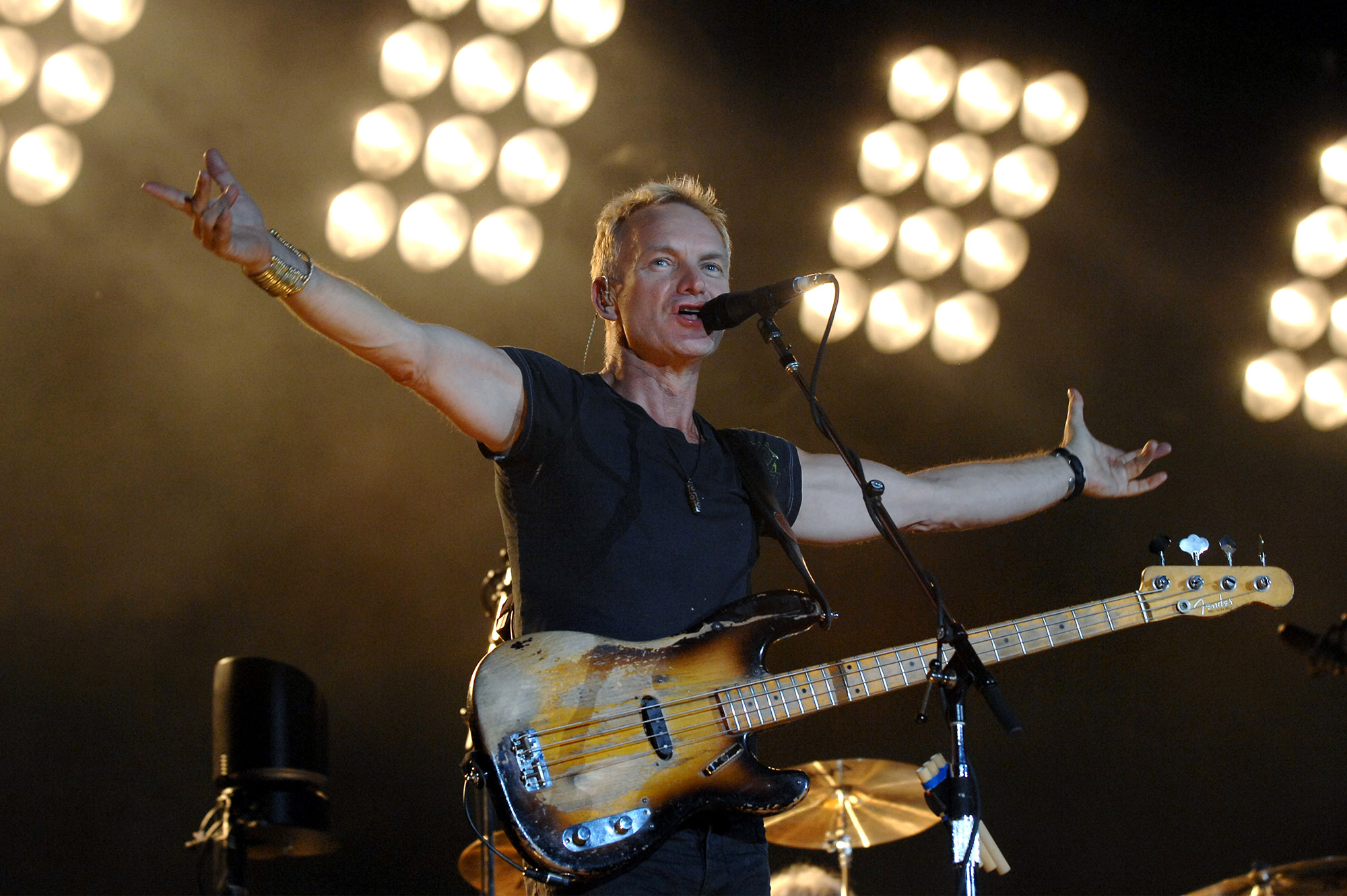 Turin Italy , 02 October 2007 , Live concert of The Police at the Delle Alpi Stadium : Sting, bassist and singer of The Police, during the concert